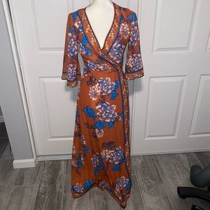 NWOT Print Wrap Maxi Dress